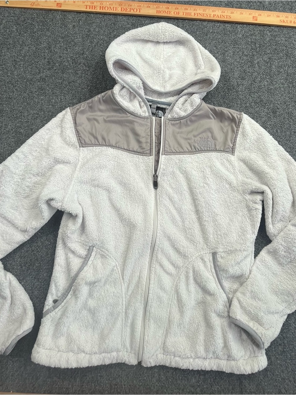 The North Face white Sherpa Hooded Jacket with Nylon Yoke